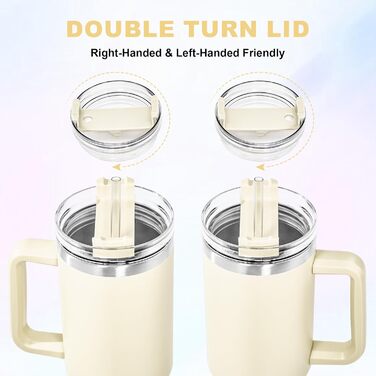 Термокружка FECBK з трубочкою та ручкою, 1.2л, нержавіюча сталь, вакуумна ізоляція, 12 год гаряче / 34 год холодне, Gepard (Бежевий)