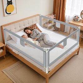 Захисний бортик для ліжка дитячий Ikodm 2x200 см + 1x180 см, регульована висота 64-96 см, сірий