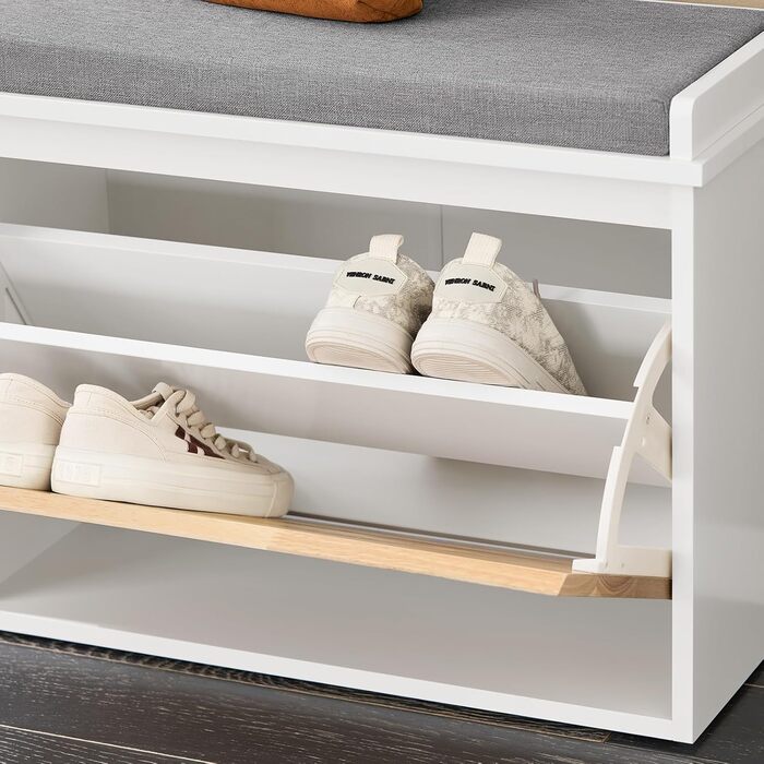 SoBuy Взуттєва шафа з 2 відкидними кришками, полиця для взуття, вузька, з 4 полицями, біла, 61x100x26 см, FSR165-W