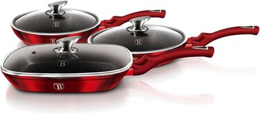 Комплект для сковороди Berlinger Haus Metallic Line Burgundy Edition з 6 предметів, бюстгальтер / 6189 з нержавіючої сталі 18/8 бордового кольору з нержавіючої сталі