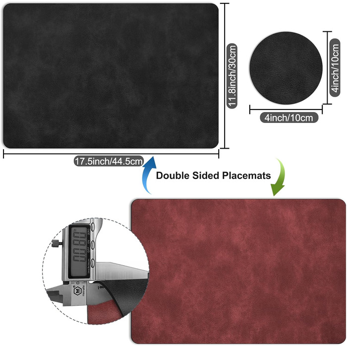 Підставки під гаряче та серветки під тарілку з екошкіри, 6 шт. | Стійкі до гарячого, неслизькі, для кухні та обіднього столу | Зелено-сірий набір