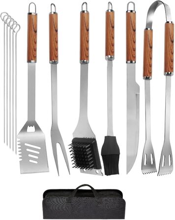 Набір гриль-посуду, 12 предметів, нержавіюча сталь, з кейсом, довговічні інструменти для гриля, кемпінгу, професійний набір для чоловіків та жінок