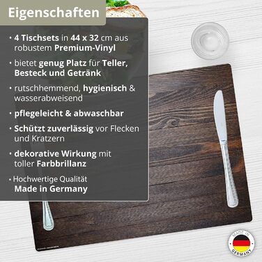 Набір килимків на стіл | 4 шт. з дерева (вініл) - антиковзаючі, без BPA - Made in Germany