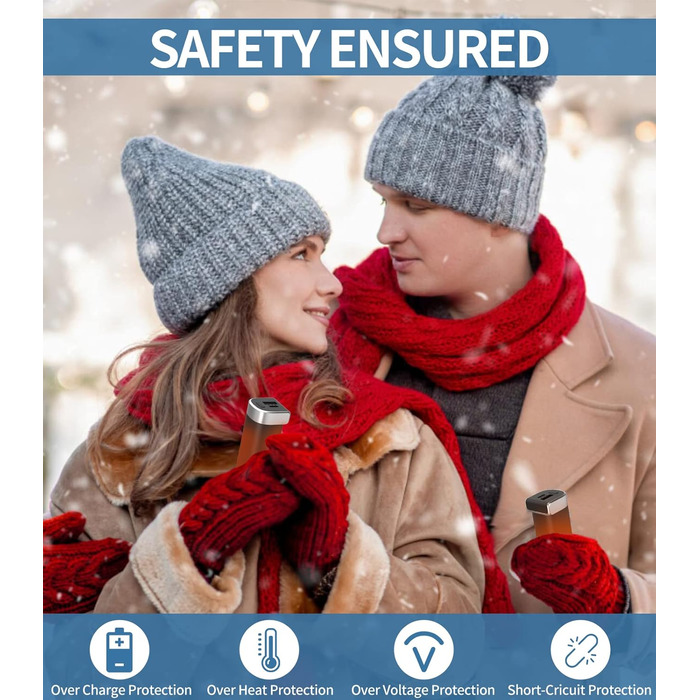 Електричні грілки для рук 5000mAh (2 шт.) - багаторазові, для активного відпочинку, зимовий подарунок для дітей, жінок та чоловіків (чорний)