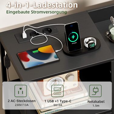 Комод Somdot з висувними ящиками для спальні, вітальні, передпокою з LED-підсвічуванням та розетками (2 AC, 1 USB, 1 Type-C), 5 тканинних ящиків, білий, 29T x 66,5B x 70,5H cm (Чорний, 29T x 99B x 70.5H cm (8 ящиків))