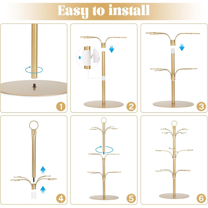 Стійка для коктейлів та келихів YCWF, 3 яруси, 12 келихів, золота. Ідеально для вечірок та святкування. Підходить для шампанського, коктейлів, маргарити та мартини.