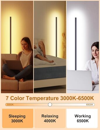 LED торшер для вітальні, білий з пультом ДУ, RGB 16 млн кольорів, синхронізація з музикою, 140 см, кутова лампа для ТБ, спальні, ігрової кімнати