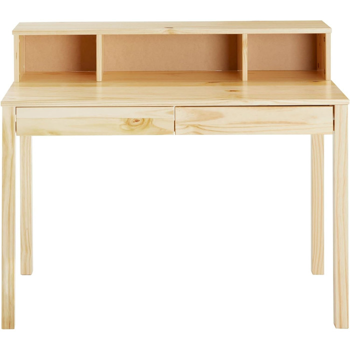 Красивий письмовий стіл з 3 нішами, практичний стіл для ПК з 2 висувними ящиками, позачасовий офісний стіл з масиву сосни в натуральному кольорі