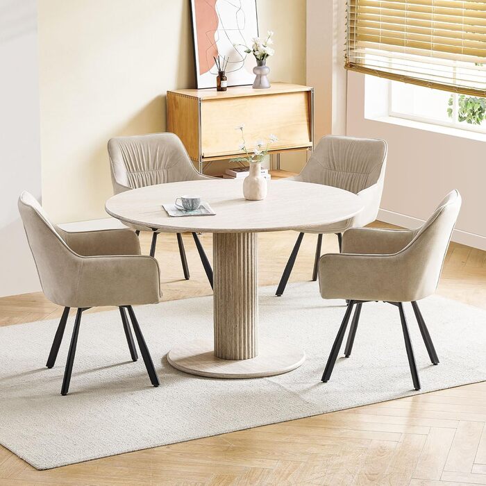 Набір обідніх крісел 6 шт. поворотні, з підлокітниками, 360°, сучасний м'який стілець з велюру, для вітальні, кухні, спальні, робочого кабінету (2 поворотні, хакі)