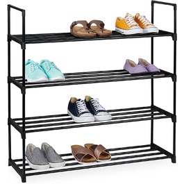 Система розеток для взуття Relaxdays, розрахована на 12 пар взуття, Висота 67 x 90,5 x 30,5 см, металева підставка для взуття, чорний 10036199348 (4 рівня)