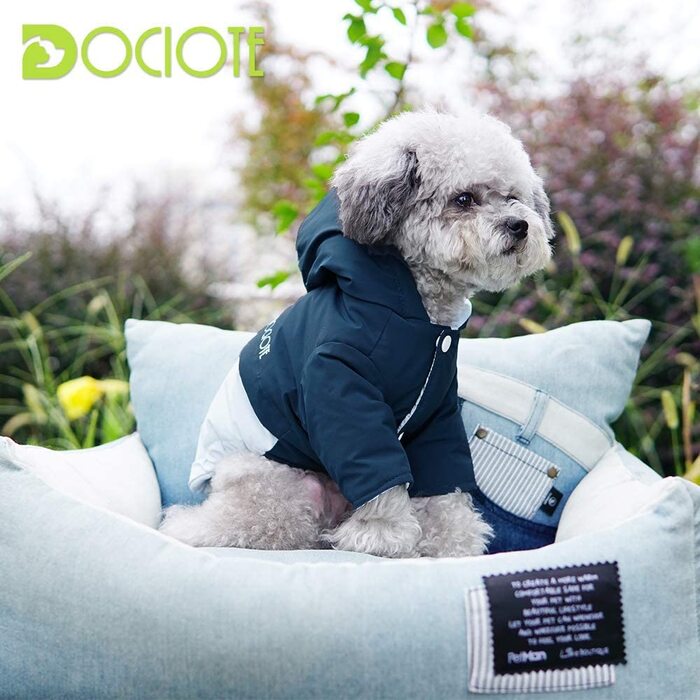 Зимове пальто для собак Dociote зимова куртка з отвором для коміра і капюшоном жилет для маленьких собак з бавовняною підкладкою (L, синій)