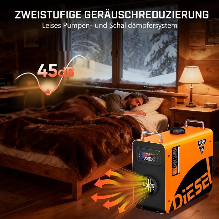 Дизельний опалювач LDHTHOPI 8 кВт, 12/24V з таймером, LCD-дисплеєм та пультом керування. Швидкий нагрів, 4.5L. Економія енергії для гаража, кемпінгу, автодому (Помаранчевий)