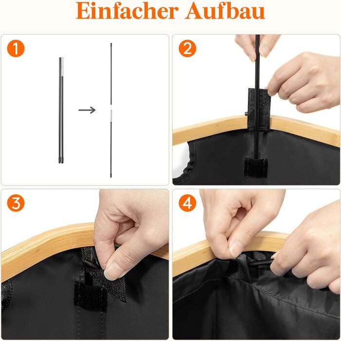 Кошик для білизни LifeWit з кришкою, вузький, складний, 75л, бамбук, з ручкою, чорний