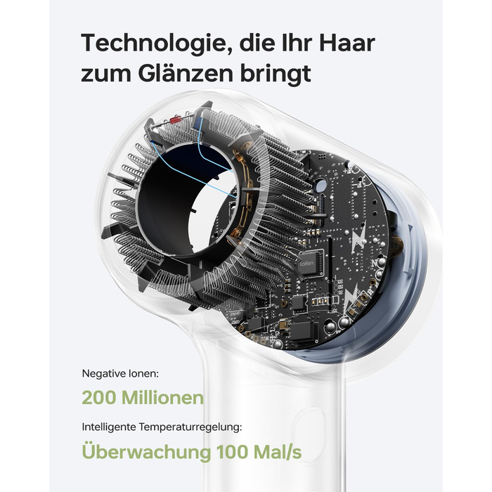 Компактний фен для волосся Laifen Mini з безщітковим двигуном (110 000 об/хв) та іонізацією, швидкий та тихий дорожній фен, синій