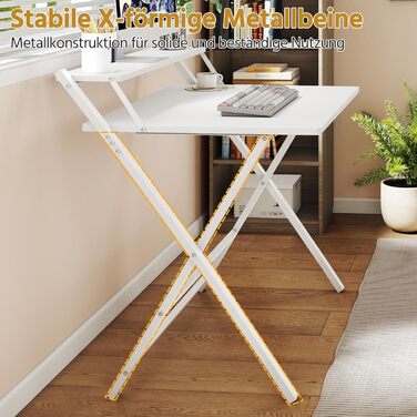 Складний стіл Yaheetech 80 см для комп'ютера з полицею, двоступінчастий робочий стіл з підставкою для монітора, стіл для ноутбука для дому/невеликих кімнат/вітальні, білий, 80 см x 50 см, 86.5x60.5x90 см