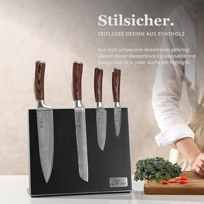 Магнітний тримач для ножів Oleio, чорний. Тримач без ножів з потужним магнітом, нержавіюча сталь, підставка для дамаських та кухонних ножів