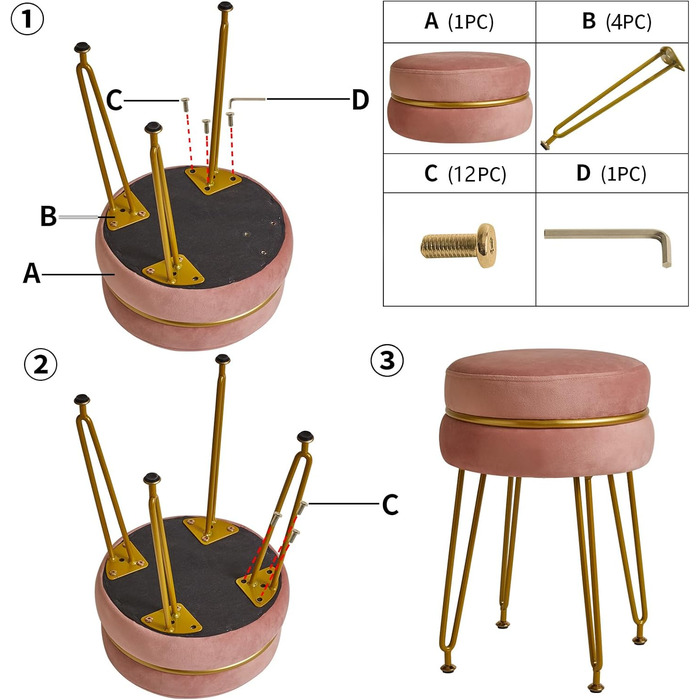 Пуф з м'якою підставкою для ніг IBUYKE, приліжний столик з металевими ніжками, знімний чохол, рожевий