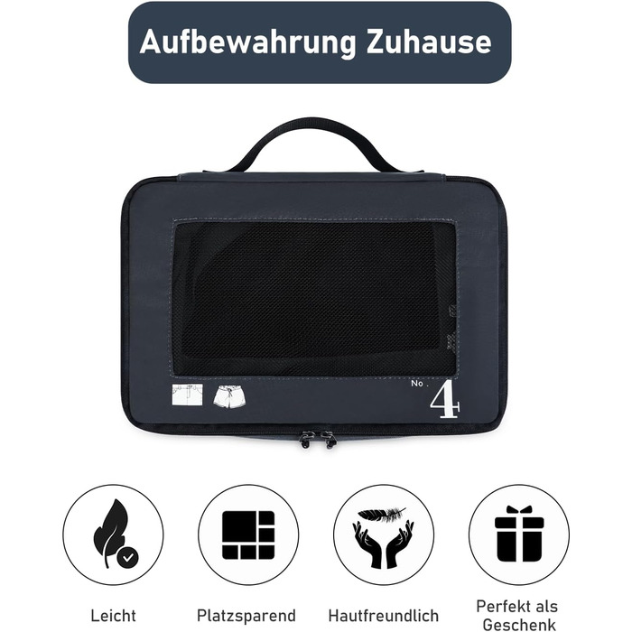 Набір органайзерів для подорожей ECOHUB для валізи, 7 предметів, екологічні пакувальні куби з переробленого PET, темно-синій
