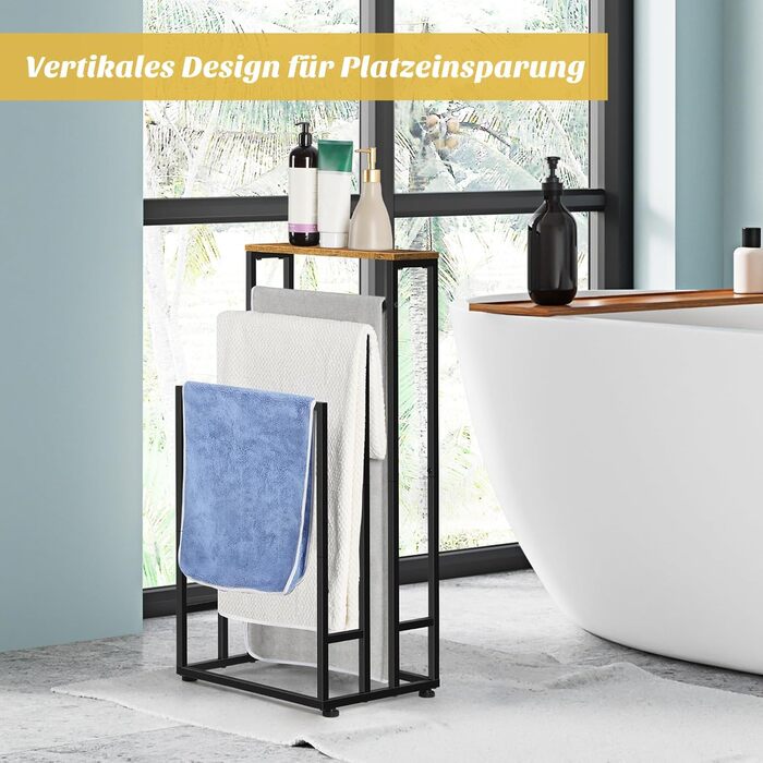 Підставка для рушників Smusei, настільна, 3-ярусна, з полицею з дерева, з нержавіючої сталі, для ванної кімнати та вітальні, 40x30x82 см, чорний (вінтажний коричневий)