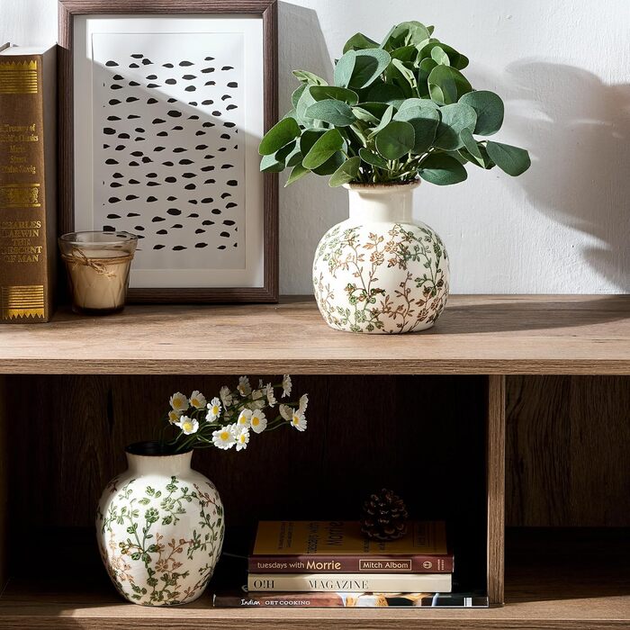 Керамічна ваза для квітів у стилі Богеми, 15.2 см, сіро-зелено-бежева, для дому, декорування полиці, каміну, вітальні, фермерського стилю