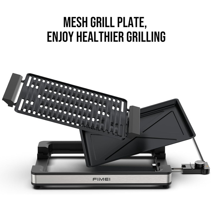 Електричний гриль FIMEI для столу 1800W з антипригарним покриттям, регулюванням температури, для балкону, дому та вулиці, з піддоном для збору жиру (можна мити в посудомийній машині)