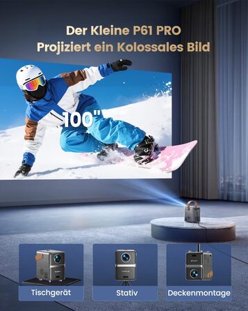 Проектор Mini Beamer 4K Smart з WiFi6, Bluetooth, Dolby Audio, підтримкою Netflix, автофокусом та вертикальною корекцією, сірий