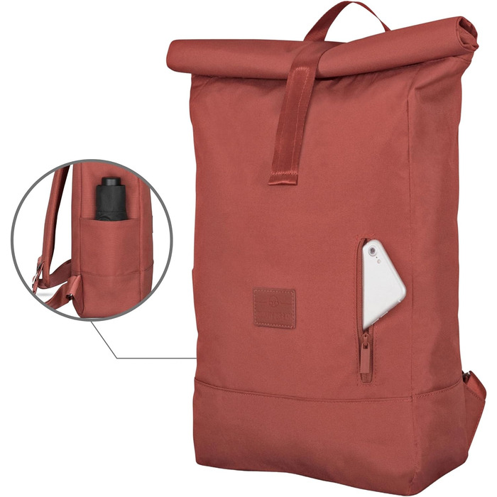 Рюкзак Johnny Urban Rolltop для жінок і чоловіків - Robin Large - Денний рюкзак з відділенням для ноутбука 16 дюймів - Перероблений ПЕТ - 18-22 л - Водовідштовхувальний Один розмір підходить для всіх Червоний
