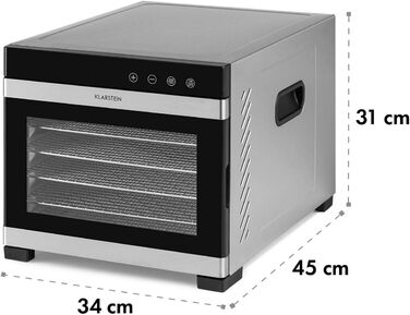 Електричний дегідратор Klarstein Flavour Dry з нержавіючою сталлю, 6 решіток, LCD-дисплеєм, таймером та 360° циркуляцією повітря