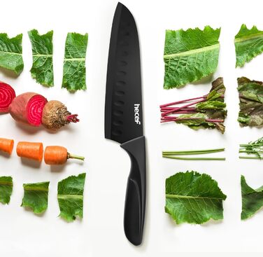 Набір кухонних ножів Hecef 15 предметів з бруском, чорний колір, антипригарне покриття, можна мити в посудомийній машині, самозаточуваний брусок, ергономічні ручки, набір ножів для кухні для початківців та кулінарів-ентузіастів (3 шт)