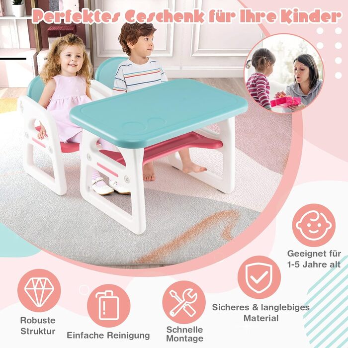 Дитяча зона відпочинку, дитячий стіл на 2 стільці, письмовий стіл з відділенням для читання, малювання, письма та рукоділля, дитячі меблі для використання в приміщенні з полицею на 1-5 років (блакитний і рожевий), 3 шт.