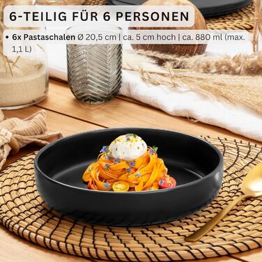 Набір посуду SÄNGER Madeira на 6 осіб: тарілки, чашки, салатники - 30 предметів, кераміка, чорний, для мікрохвильовки та посудомийної машини | VALUE COLLECTION