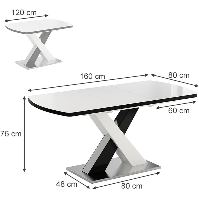 Розсувний обідній стіл Vicco Chinto, чорний, 120-160 x 80 см