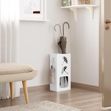 Підставка для парасоль під WOLTU, 2 слоти, з 4 гачками, металева, біла, 25x49x15 см