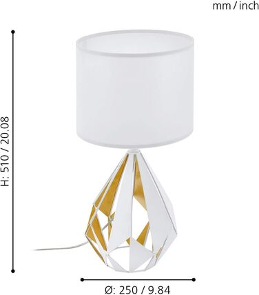 Підвісний світильник EGLO Carlton 1, вінтажний підвісний світильник 1 полум'я, підвісний світильник ретро зі сталі, колір білий, медово-золотий, цоколь E27, Ø 31 см (настільна лампа)