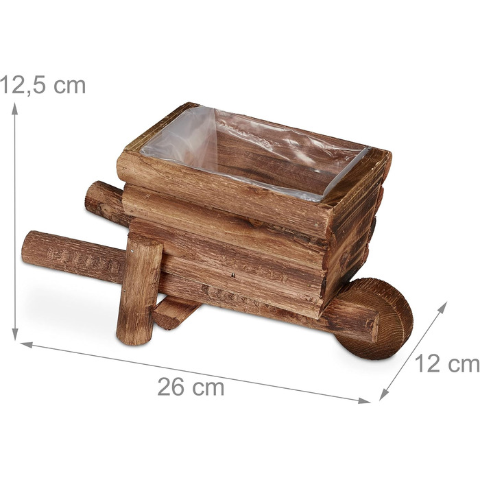 Набір з 2 дерев'яних вагончиків для квітів Relaxdays, 12.5 x 26 x 12 см, декор для саду