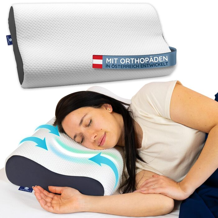 Ортопедична подушка 'Panda' - ергономічна подушка для шиї з дихаючим пінополіуретаном (memory foam) та вентиляційними отворами - для тих, хто спить на спині, боці та животі - знімний чохол