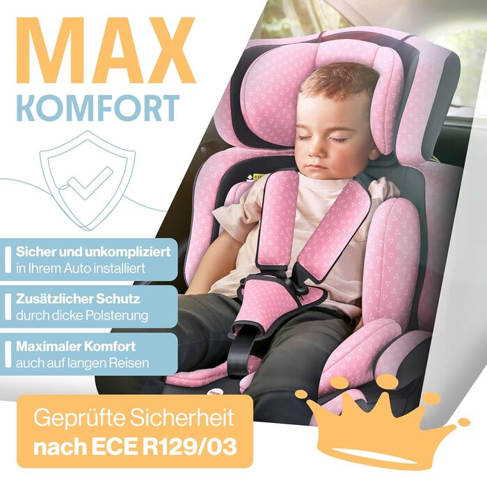 Автокрісло KIDIZ® Triangle Premium для дітей 9-36 кг (1-12 років), група 1/2/3, ECE R129/03, рожеве