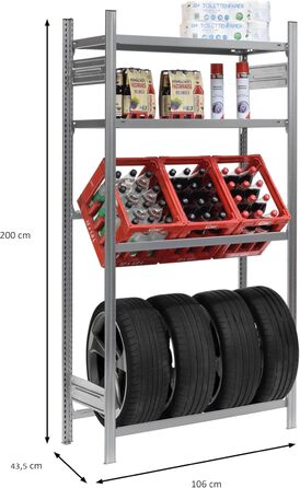 Стеляжка для ящиків та шин PROREGAL CHIEMSEE TIRE, німецька якість, 200x136x43,5 см, 3 ящики + 4 шини + 2 дошки