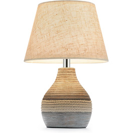 INTELIVE Бездротова керамічна настільна лампа з таймером, димером, лляним абажуром та пультом дистанційного керування. Акумуляторна, сучасний дизайн Mid Century.