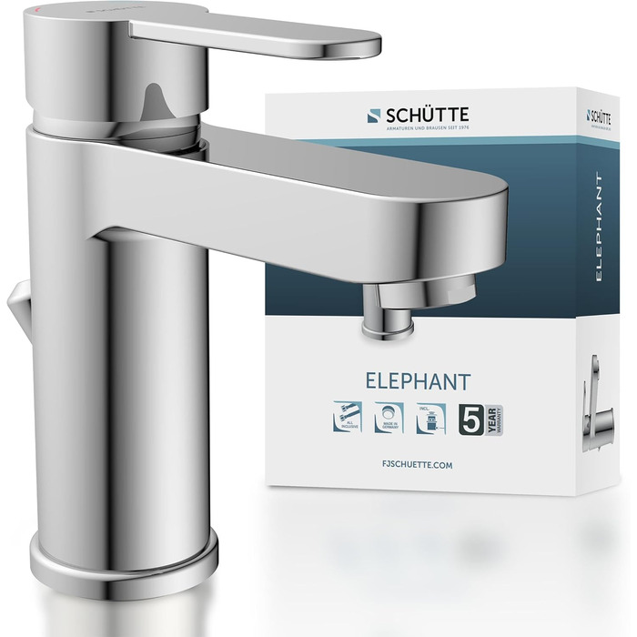 Змішувач для ванної кімнати Schütte ELEPHANT з нержавіючої сталі, з клапаном зливу, хром, 34210