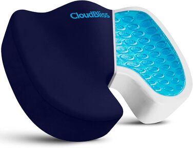 Подушка для офісного крісла CloudBliss з гелевою вставкою та піною з пам'яті, з велюровим покриттям, для підтримки попереку, при болях у попереку та ішіасі, для офісних крісел, автокрісел та інвалідних візків (блакитна)