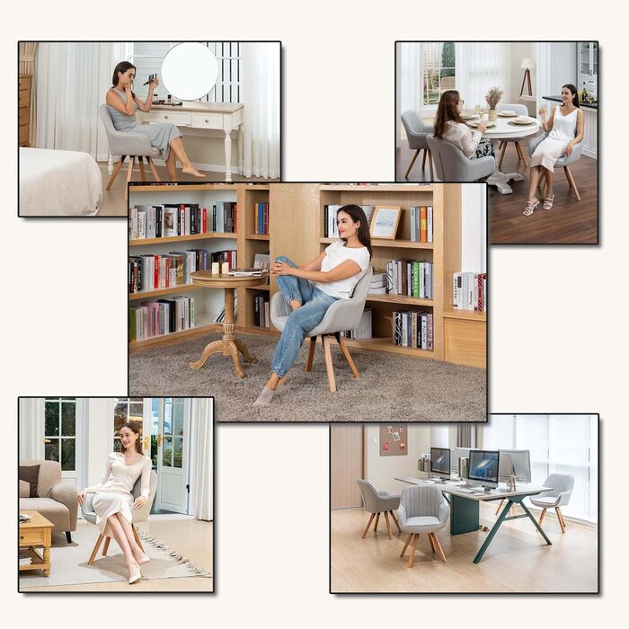 Крісло Cosy Ess для їдальні, обертове, 1 шт. – м'яке крісло для кухні, вітальні, кабінету з підлокітниками, з тканини, на масивних дерев'яних ніжках (Бежевий)