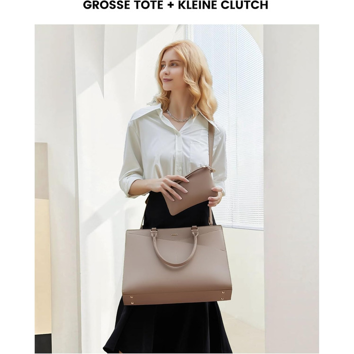 Сумка для ноутбука LOVEVOOK: жіноча сумка-шоппер, сумка для роботи, навчання, офісу, бізнесу, 15.6 дюймів, чорний (Y-khaki Sand)