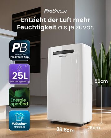 Про Breeze - Вологопоглинач повітря 25л/добу, 30 м², 4 режими, Wi-Fi, таймер, сушка білизни, захист від вологи та плісняви