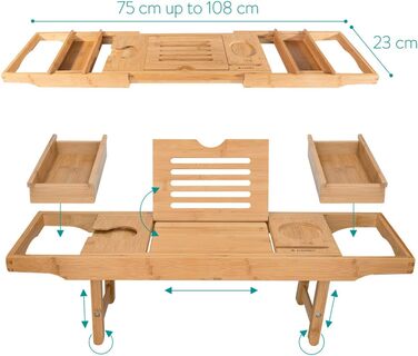 Підставка для ванни Navaris з бамбука, висувна з місцем для книг та склянок - піднос для ванни та ліжка, коричнева