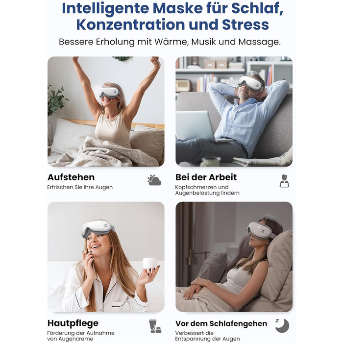 Масажер для очей Bob and Brad EyeOasis 2 з підігрівом, музикою та компресією. Електрична маска для очей для зняття темних кіл та сухості очей. Подарунок для чоловіків та жінок. Білий