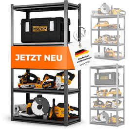 Металевий стелаж з металевими полицями - швидкий монтаж [НЕ СХИЛЬНИЙ ДО ПЛІСНІ & надзвичайно стабільний] Важкий металевий стелаж чорного кольору з п'ятьма полицями - стелаж для зберігання, підвальний стелаж, стелаж для гаража. Розміри: 160x86x45 см, 5 полиць, чорний колір