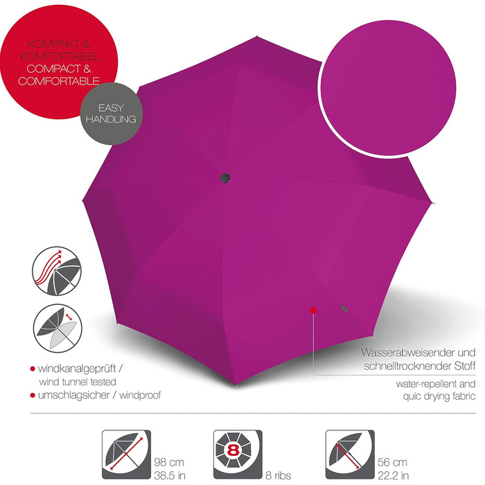Складна парасолька Knirps T.200 Duomatic відкриття-закриття-автоматичний, складний, штормозахисний, вітрозахисний, рожевий (M)