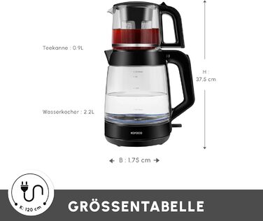 Чайник-заварник Karaca Glass XL 2 в 1 Shiny Black, 0.9л, 2.2л, LED, автоматичний, поворотний, енергоефективний