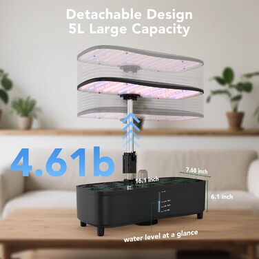 Система гідропоніки Sonidko для вирощування розсади з LED-лампою 48W, авто-таймером та регулюванням висоти, 5L резервуар